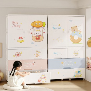  MUENHUI Large Capacity Folding Design Plastic Cartoon Baby Wardrobe	