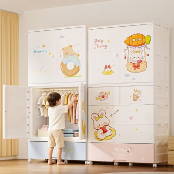  MUENHUI Large Capacity Folding Design Plastic Cartoon Baby Wardrobe	
